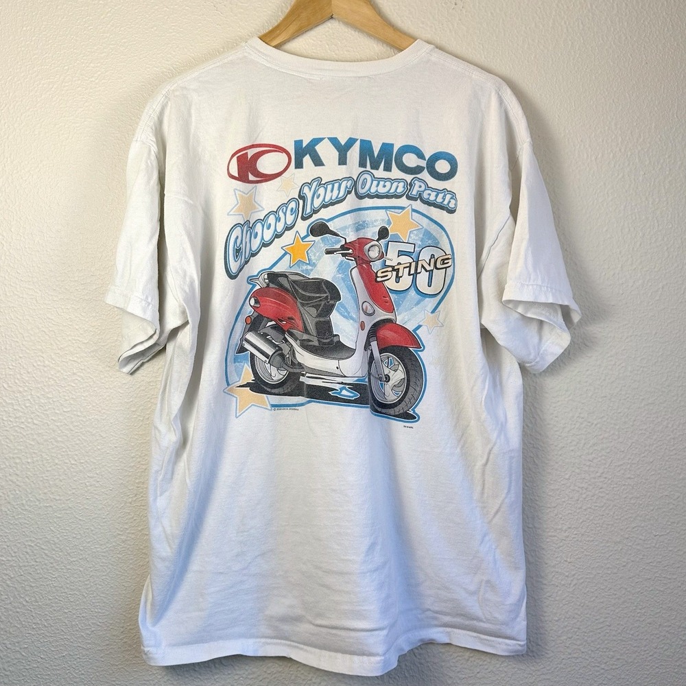 Y2K Kymco Sting 50 Scooter T-Shirt Mens M White Good Graphic Promo Tee Anime